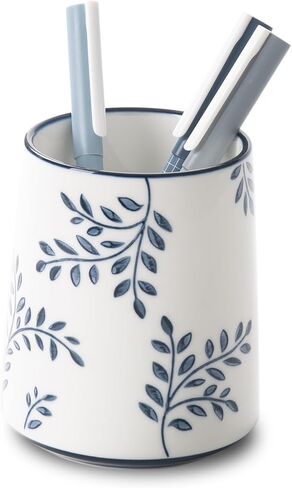 حامل أقلام للمكتب، حامل أقلام سيراميك، منظم أقلام مكتب صيني باللونين الأزرق والأبيض، زهور وفروع in Kuwait