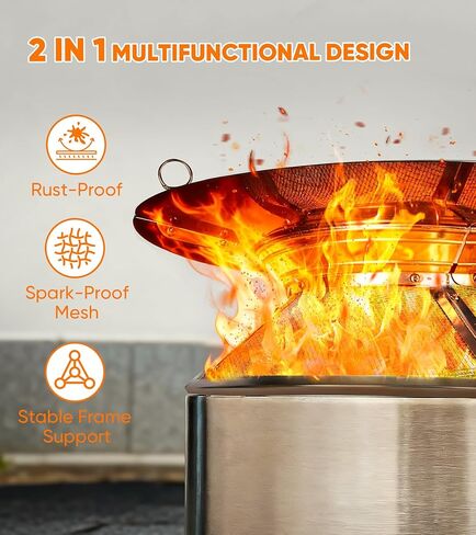 Heat Deflector with Mesh Spark Screen for Solo Stove Bonfire 19.5", Durable 304 Stainless Steel 2 in 1 Heat Diffuser and Shield for Solo Stove Accessories Enhance Warmth and Outdoor Safe in Kuwait