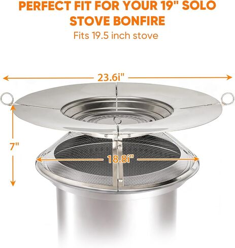 Heat Deflector with Mesh Spark Screen for Solo Stove Bonfire 19.5", Durable 304 Stainless Steel 2 in 1 Heat Diffuser and Shield for Solo Stove Accessories Enhance Warmth and Outdoor Safe in Kuwait