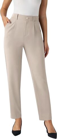 Womens High Waisted Stretchy Dress Work Pants Straight Leg Pull On Business Casual Office Slacks with Pockets in Saudi Arabia