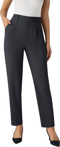 Womens High Waisted Stretchy Dress Work Pants Straight Leg Pull On Business Casual Office Slacks with Pockets in Saudi Arabia