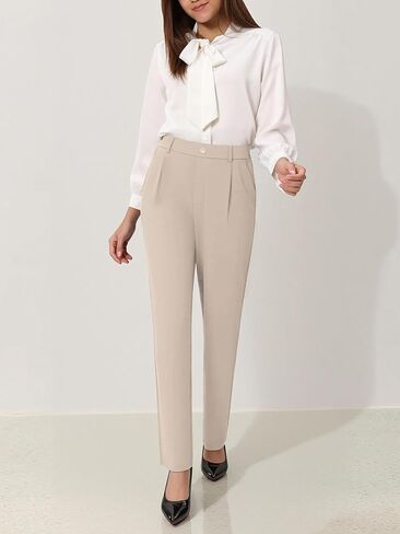 Womens High Waisted Stretchy Dress Work Pants Straight Leg Pull On Business Casual Office Slacks with Pockets in Saudi Arabia