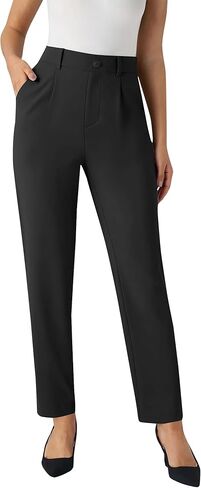 Womens High Waisted Stretchy Dress Work Pants Straight Leg Pull On Business Casual Office Slacks with Pockets in Saudi Arabia