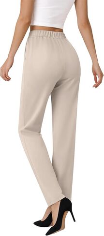 Womens High Waisted Stretchy Dress Work Pants Straight Leg Pull On Business Casual Office Slacks with Pockets in Saudi Arabia
