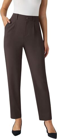 Womens High Waisted Stretchy Dress Work Pants Straight Leg Pull On Business Casual Office Slacks with Pockets in Saudi Arabia