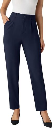 Womens High Waisted Stretchy Dress Work Pants Straight Leg Pull On Business Casual Office Slacks with Pockets in Saudi Arabia