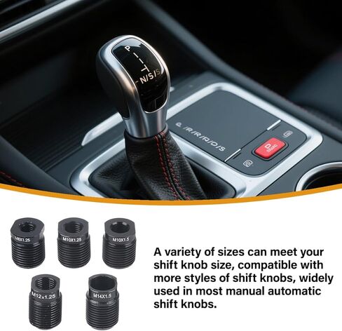 5PCS Car Gear Shift Knob Adapter, Aluminum Alloy Shifter Nut Inserts Kit for M8 M10 M12x1.25, M10 M14x1.5, Automotive Manual Transmission Shifting Thread Adapter, Universal Fit in Saudi Arabia