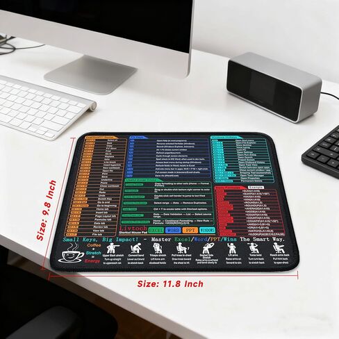Mouse Pad for Excel/Word/PowerPoint/Wins Shortcuts - 11.8"x9.8" Small Mouse Pad for Gaming/Office, Excel Cheat Sheet Desk Pad with Stitched Edges, Non-Slip Base, Easy Gliding in Saudi Arabia
