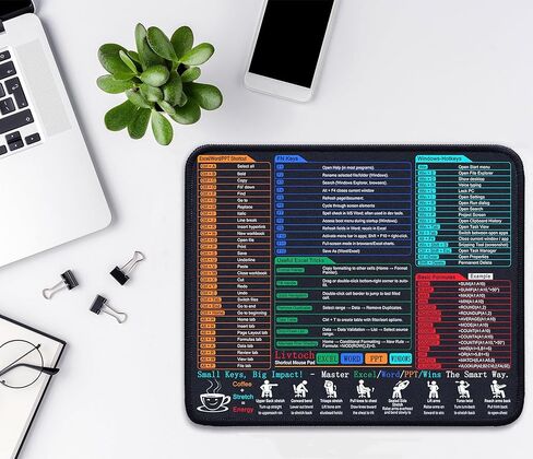 Mouse Pad for Excel/Word/PowerPoint/Wins Shortcuts - 11.8"x9.8" Small Mouse Pad for Gaming/Office, Excel Cheat Sheet Desk Pad with Stitched Edges, Non-Slip Base, Easy Gliding in Saudi Arabia