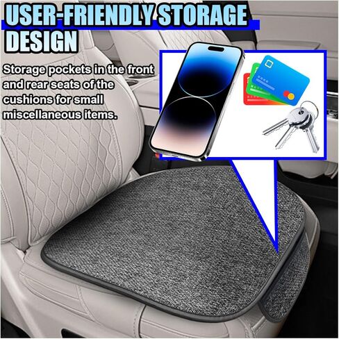 2PCS Car Seat Covers, Anti-Slip Linen Car Seat Protector Cushion with Storage Pocket, Breathable Bottom Seat Covers for Cars, Universal Vehicle Interior Accessories for SUV Truck (Black) in Saudi Arabia