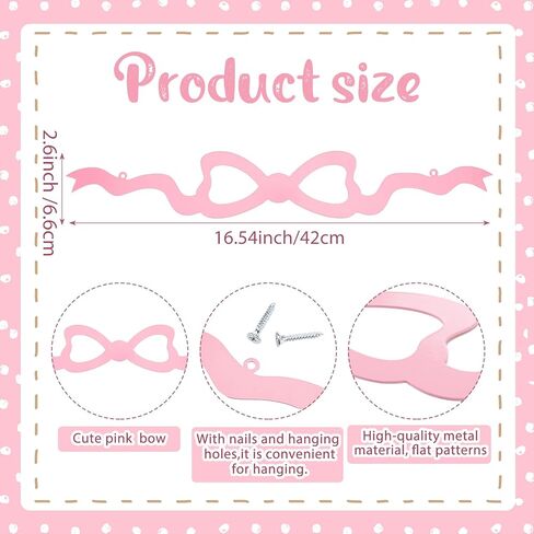 Pelopy Pink Bow Metal Wall Decor Coquette Bow Wrought Iron Wall Art Cute Preppy Room Decor Pink Horizontal Hanging for Bedroom Bathroom Kitchen Above the Door Bed Window in Saudi Arabia