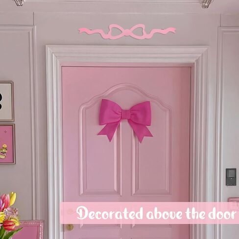 Pelopy Pink Bow Metal Wall Decor Coquette Bow Wrought Iron Wall Art Cute Preppy Room Decor Pink Horizontal Hanging for Bedroom Bathroom Kitchen Above the Door Bed Window in Saudi Arabia