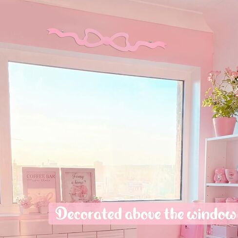 Pelopy Pink Bow Metal Wall Decor Coquette Bow Wrought Iron Wall Art Cute Preppy Room Decor Pink Horizontal Hanging for Bedroom Bathroom Kitchen Above the Door Bed Window in Saudi Arabia
