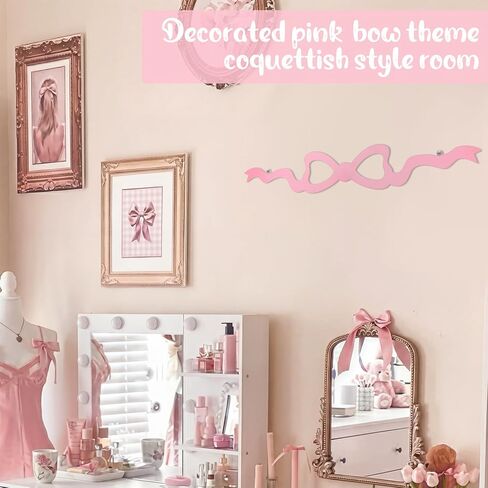Pelopy Pink Bow Metal Wall Decor Coquette Bow Wrought Iron Wall Art Cute Preppy Room Decor Pink Horizontal Hanging for Bedroom Bathroom Kitchen Above the Door Bed Window in Saudi Arabia