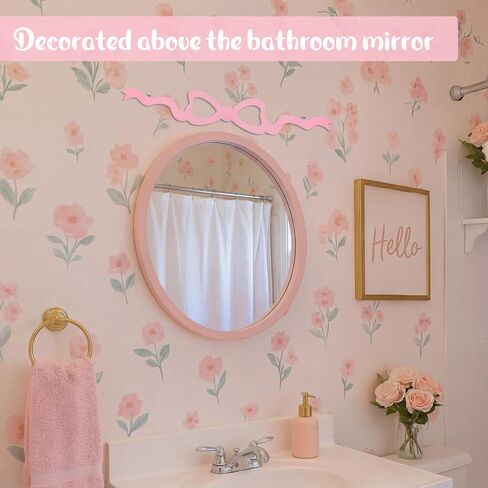 Pelopy Pink Bow Metal Wall Decor Coquette Bow Wrought Iron Wall Art Cute Preppy Room Decor Pink Horizontal Hanging for Bedroom Bathroom Kitchen Above the Door Bed Window in Saudi Arabia