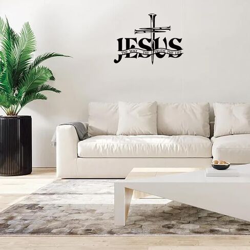 ديكور حائط معدني من TYFYO Cross Jesus Truth - لوحة فنية جدارية مسيحية ملهمة مع عمل فني أنيق، فن جداري مسيحي - مثالي لديكور المنزل أو الكنيسة أو المكتب in Saudi Arabia