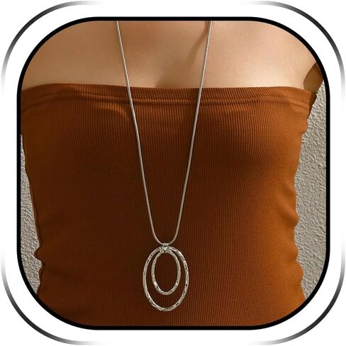 Pendant Necklace Chunky Gold Ncklace Silver Large Pendant Necklaces Statement Long Silver Necklaces for Women Dress Accessories Jewelry Gift in Saudi Arabia