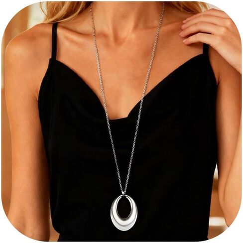 Pendant Necklace Chunky Gold Ncklace Silver Large Pendant Necklaces Statement Long Silver Necklaces for Women Dress Accessories Jewelry Gift in Saudi Arabia