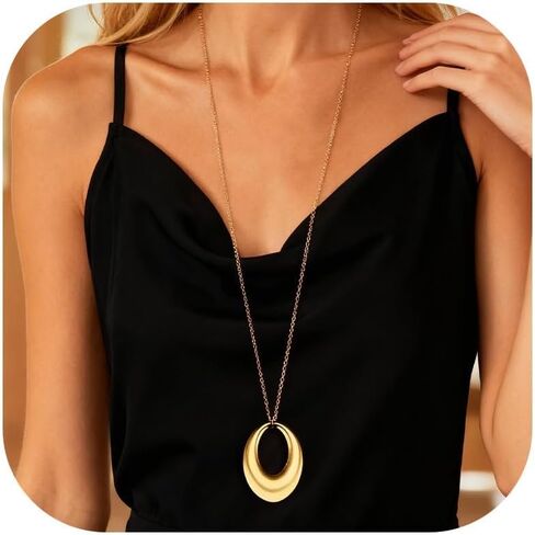 Pendant Necklace Chunky Gold Ncklace Silver Large Pendant Necklaces Statement Long Silver Necklaces for Women Dress Accessories Jewelry Gift in Saudi Arabia