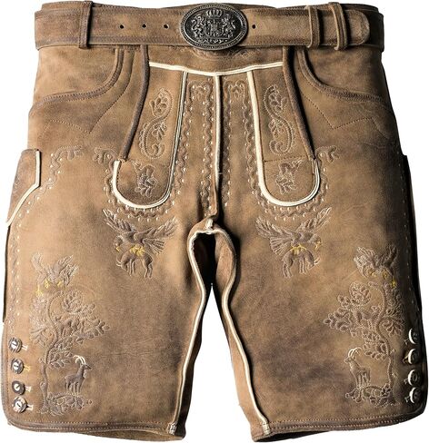 Authentic Lederhosen Men Shorts - Oktoberfest Outfits Men- German Lederhosen Mens - Genuine Leather- Smoke Brown in Saudi Arabia