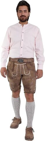 Authentic Lederhosen Men Shorts - Oktoberfest Outfits Men- German Lederhosen Mens - Genuine Leather- Smoke Brown in Saudi Arabia