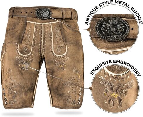 Authentic Lederhosen Men Shorts - Oktoberfest Outfits Men- German Lederhosen Mens - Genuine Leather- Smoke Brown in Saudi Arabia