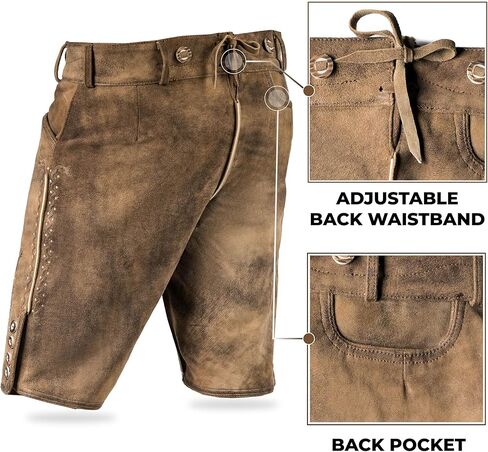 Authentic Lederhosen Men Shorts - Oktoberfest Outfits Men- German Lederhosen Mens - Genuine Leather- Smoke Brown in Saudi Arabia