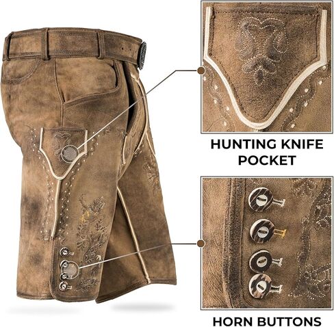 Authentic Lederhosen Men Shorts - Oktoberfest Outfits Men- German Lederhosen Mens - Genuine Leather- Smoke Brown in Saudi Arabia