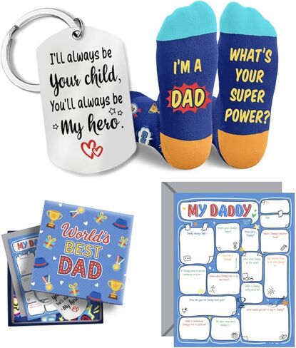 HAPPYPOP Gift Box for Men - Gifts for New Dad Son, Novelty Socks with Greeting Card Keychain in Saudi Arabia