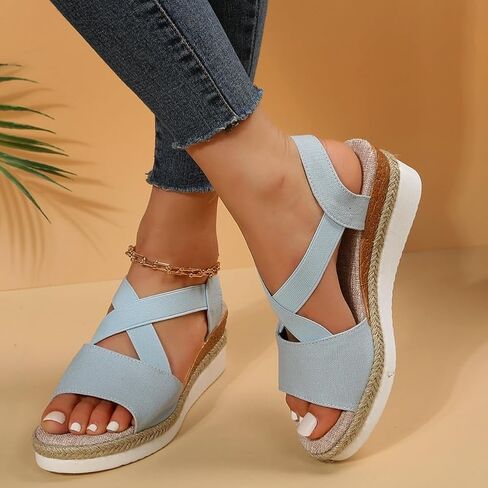 Wedge Sandals for Women Espadrille Platform Ankle Buckle Flat Wedge Heels Cross strap Open Toe Leisure Comfortable Sports Sandals in Saudi Arabia