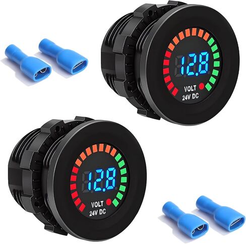 2 PCS 24V DC LED Digital Voltmeter, Waterproof Round Panel Vehicle Battery Voltage Tester with Terminals, Universal Digital Display Voltage Gauge for Car Motorcycle Boat in Saudi Arabia