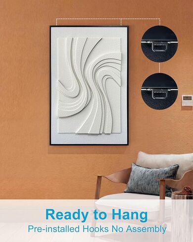 MIX3D 24x36 Inch Large 3D Embossed Wall Art Decor & Abstract Sculpture, Handcrafted Sandstone Texture, Black Wood Grain Frame, Ready to Hang for Entryway Living Room Bedroom Office in Saudi Arabia