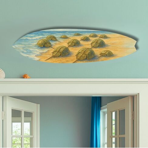 JennyGems Horseshoe Crab Surfboard Wall Art – Coastal PVC Sign for Beach House Decor, Marine Life Surfboard Sign – Nautical Wall Accent, 5 Foot in Saudi Arabia