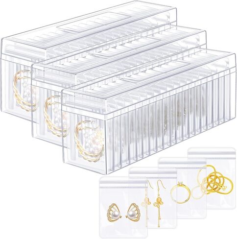 Kenning 42 Pcs Acrylic Jewelry Box Organizer, Jewelry Organizers for Women, Clear Jewelry Organizer Holder with Portable Anti Tarnish Jewelry Bags, Travel Jewelry Case for Rings, Earrings, Necklaces in Kuwait