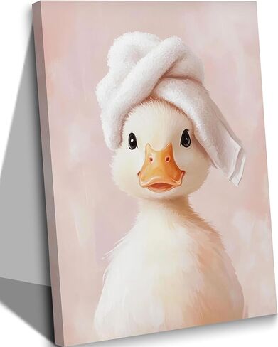 Funny Bathroom Canvas Wall Art Picture Cute Duck Goose Poster Print Whimsical Animal Artwork Painting Wall Decor for Kids Restroom Toilet Home Decoration 8x10in Framed in Saudi Arabia
