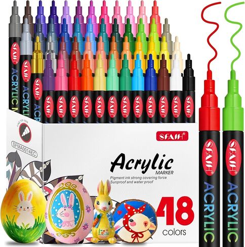 SFAIH 48 Vibrant Acrylic Paint Markers - [Ultra High Coverage]1-2mm Fine Tip Paint Pens for Any Surface Graffiti DIY Crafts, Non-Bleeding, Art Craft Supplies Kit, Rock Fabric Wood Glass Canvas Ceramic in Saudi Arabia