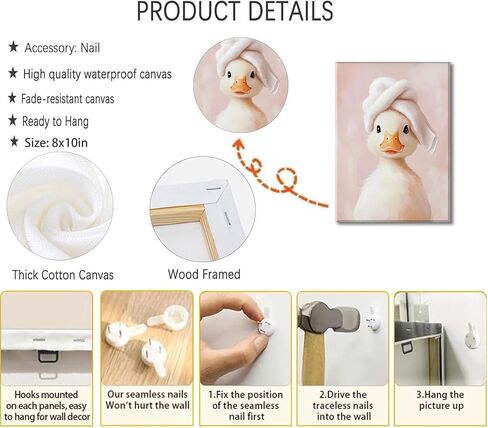 Funny Bathroom Canvas Wall Art Picture Cute Duck Goose Poster Print Whimsical Animal Artwork Painting Wall Decor for Kids Restroom Toilet Home Decoration 8x10in Framed in Saudi Arabia