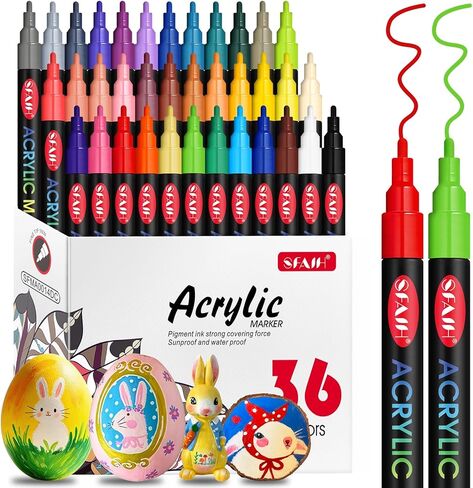 SFAIH 48 Vibrant Acrylic Paint Markers - [Ultra High Coverage]1-2mm Fine Tip Paint Pens for Any Surface Graffiti DIY Crafts, Non-Bleeding, Art Craft Supplies Kit, Rock Fabric Wood Glass Canvas Ceramic in Kuwait