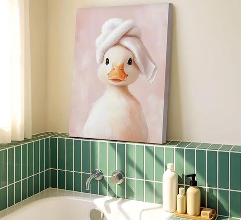 Funny Bathroom Canvas Wall Art Picture Cute Duck Goose Poster Print Whimsical Animal Artwork Painting Wall Decor for Kids Restroom Toilet Home Decoration 8x10in Framed in Saudi Arabia