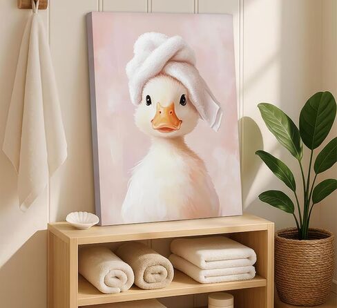 Funny Bathroom Canvas Wall Art Picture Cute Duck Goose Poster Print Whimsical Animal Artwork Painting Wall Decor for Kids Restroom Toilet Home Decoration 8x10in Framed in Saudi Arabia