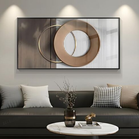 Large Horizontal Modern Wall Art for Bedroom, Framed Neutral Picture Prints, Minimalist White Brown Circle Geometric Painting Artwork Decor for Living Room Dining Room Hallway Office 28x57 Inch in Saudi Arabia