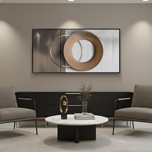 Large Horizontal Modern Wall Art for Bedroom, Framed Neutral Picture Prints, Minimalist White Brown Circle Geometric Painting Artwork Decor for Living Room Dining Room Hallway Office 28x57 Inch in Saudi Arabia