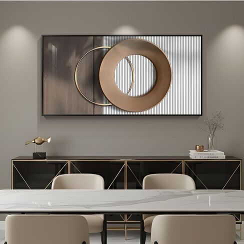 Large Horizontal Modern Wall Art for Bedroom, Framed Neutral Picture Prints, Minimalist White Brown Circle Geometric Painting Artwork Decor for Living Room Dining Room Hallway Office 28x57 Inch in Saudi Arabia