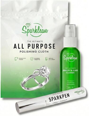 SPARKLEAN Complete Jewelry Cleaning Kit – Ammonia-Free Jewelry Cleaner Spray, Precision Pen & Polishing Cloth for Silver, Gold, Diamond Ring Cleaner in Kuwait
