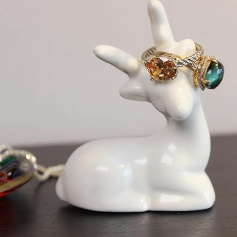 Porcelain Animal Ring Holder - Ceramic Creature Jewelry Organizer, White Vanity Decor for Rings/Accessories, Compact Jewelry Storage Gift (deer) in Saudi Arabia