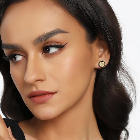 MDFUN Fake Gauge Plugs Screw Earrings for Men Women Surgical Stainless Steel 18K Black Gold Plated Glitter Stone 10mm Round Dumbell Flatback Studs Ear Tunnel Piercings in Saudi Arabia