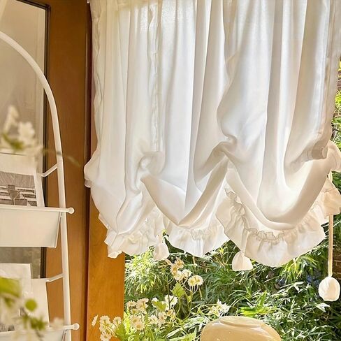 ستائر بيضاء، نسيج يشعر بالراحة، صنعة متقنة (تصميم نمط مموج ورفع الرباط)، ستائر نافذة شفافة خفيفة، من خلال تصميم القضيب، سهلة العناية بها (41 بوصة عرض × 39 بوصة ارتفاع) in Saudi Arabia