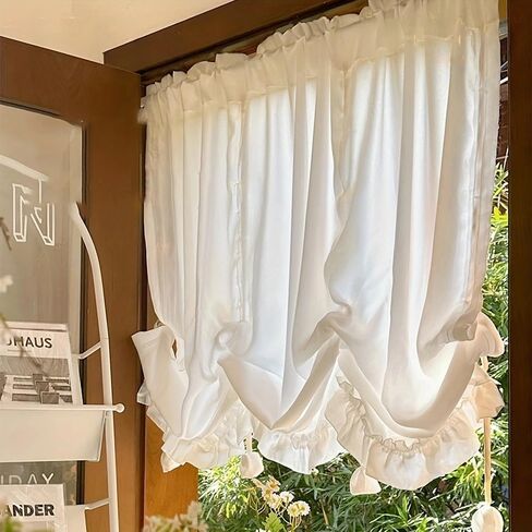 ستائر بيضاء، نسيج يشعر بالراحة، صنعة متقنة (تصميم نمط مموج ورفع الرباط)، ستائر نافذة شفافة خفيفة، من خلال تصميم القضيب، سهلة العناية بها (41 بوصة عرض × 39 بوصة ارتفاع) in Saudi Arabia