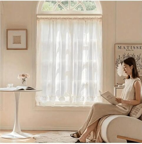 ستائر بيضاء، نسيج يشعر بالراحة، صنعة متقنة (تصميم نمط مموج ورفع الرباط)، ستائر نافذة شفافة خفيفة، من خلال تصميم القضيب، سهلة العناية بها (41 بوصة عرض × 39 بوصة ارتفاع) in Saudi Arabia