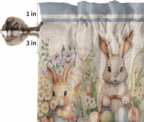 Easter Valances for Windows Bunny FLowes Blanket Window Valances Rod Pocket Vintage Blue Window Treatment Spring Holiday Decor Valances for Kitchen Living Room Bedroom, 60x18in in Saudi Arabia